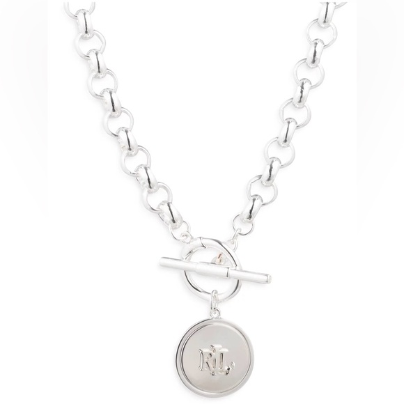 Lauren Ralph Lauren Silver-Tone Chain Necklace with Logo Medallion - Picture 2 of 9